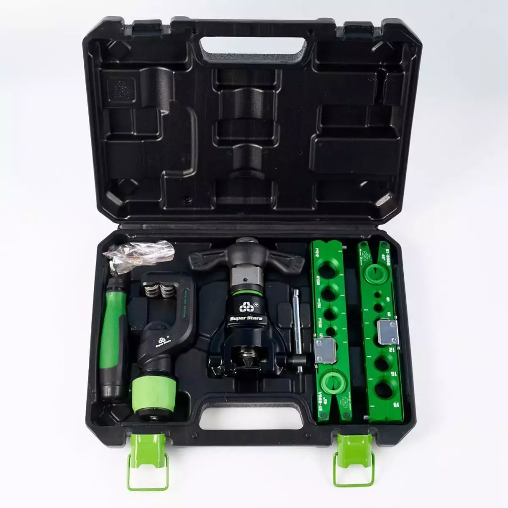 Вальцовка эксцентриковая с реверсом Super Stars ST-R806FT-L (1/4" - 3/4"; 6 - 19мм; облегченная, с ограничителем подачи трубы; с труборезом и риммером в кейсе)