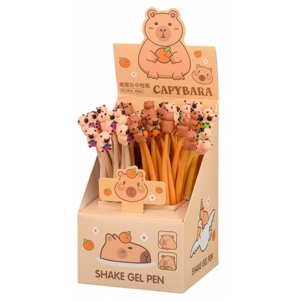 Ручка шариковая, Basir, синие чернила, серия "Капибара", гибкий корпус с фигуркой, 48 шт