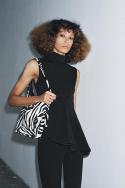 ZARA ТОП С БАСКОЙ БЕЗ РУКАВОВ, ЧЕРНЫЙ