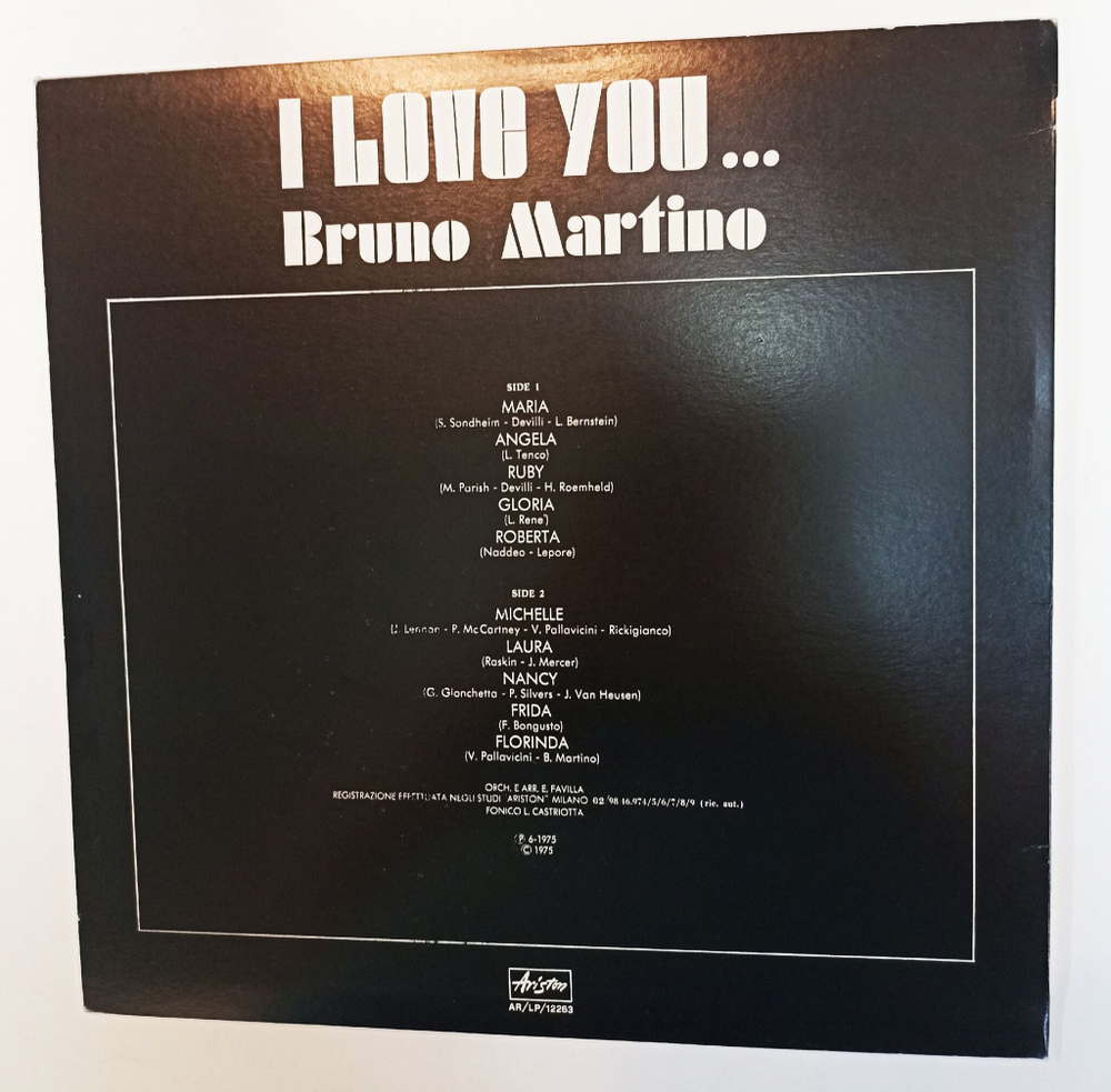 Винтажная виниловая пластинка LP Bruno Martino I Love You (Италия 1975)
