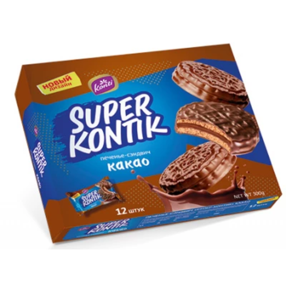 Печенье сэндвич Super Kontik какао 12 шт 300 гр