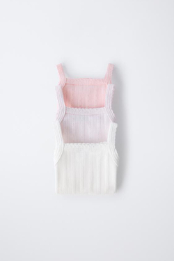 ZARA НАБОР ИЗ 3 БОДИ В РУБЧИК С АЖУРНЫМ УЗОРОМ, РОЗОВЫЙ