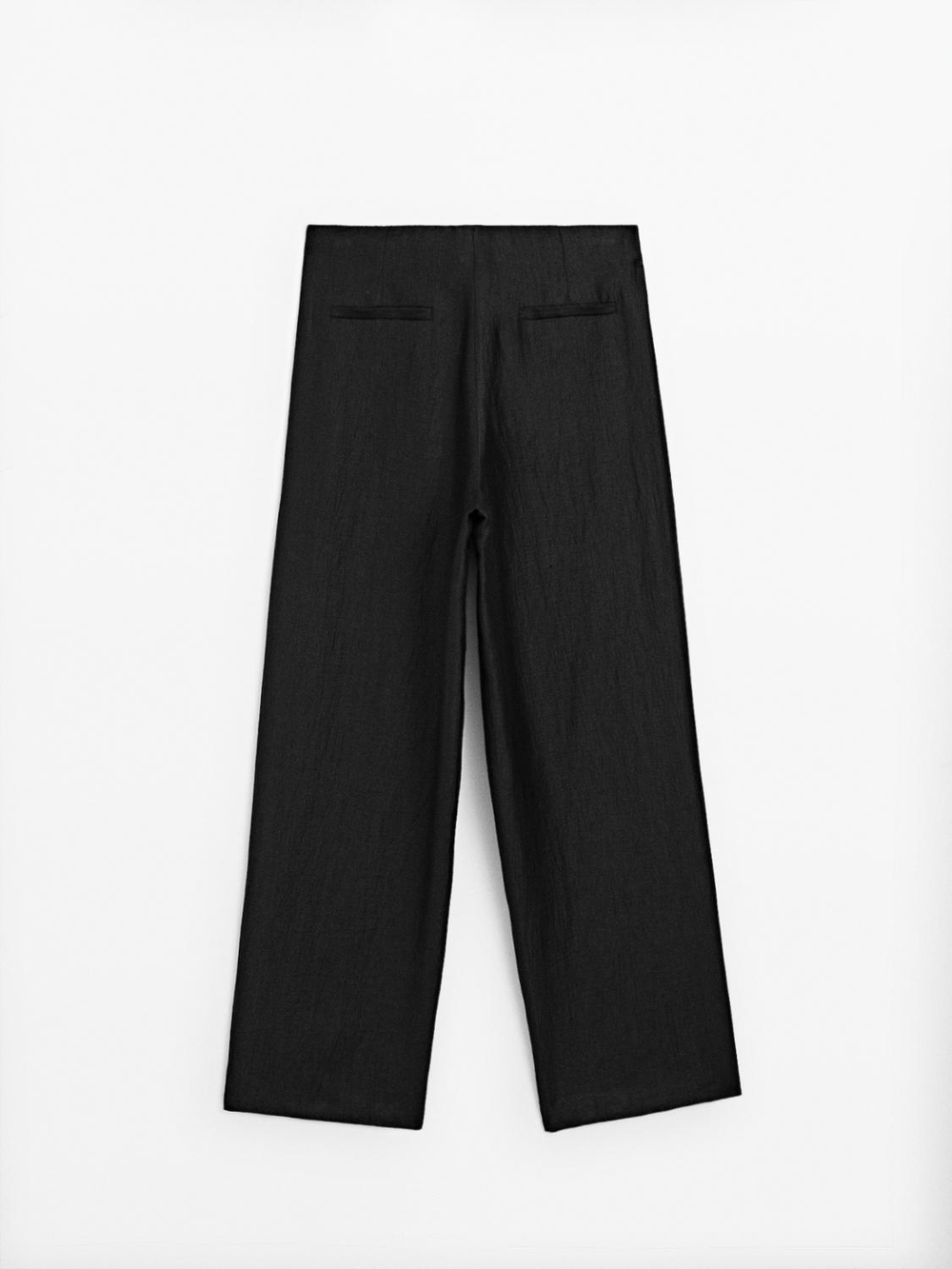 Massimo Dutti Брюки палаццо из смесового льна с защипами, черный