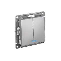 Выключатель 2-кл. СП AtlasDesign 10А IP20 (сх. 5а) 10AX с подсветкой механизм алюм. SE ATN000353