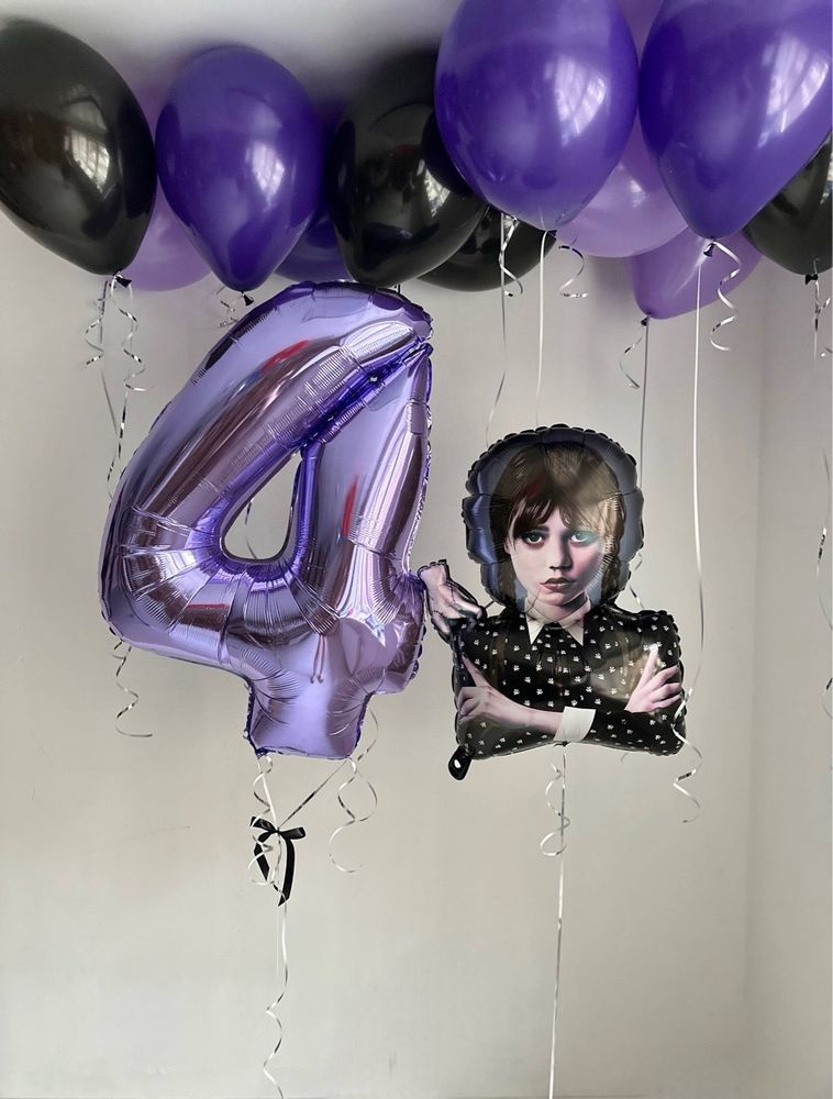 Воздушные гелиевые шары Венздей фиолетовый/черный№4986