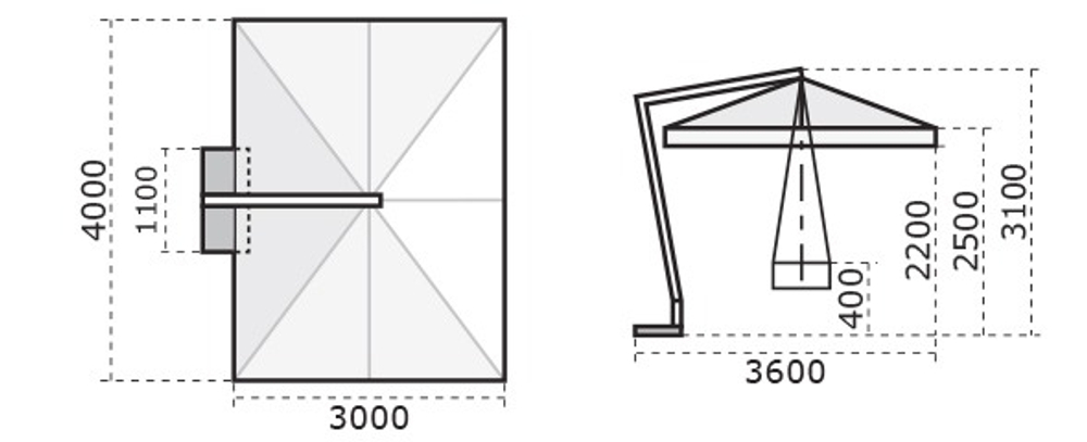 Зонт профессиональный 3х4 м Scolaro Leonardo Braccio, антрацит, слоновая кость