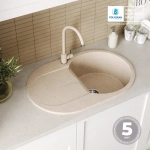 Мойка POLYGRAN ATOL-760 песочный №302, смеситель SKS5 песочный