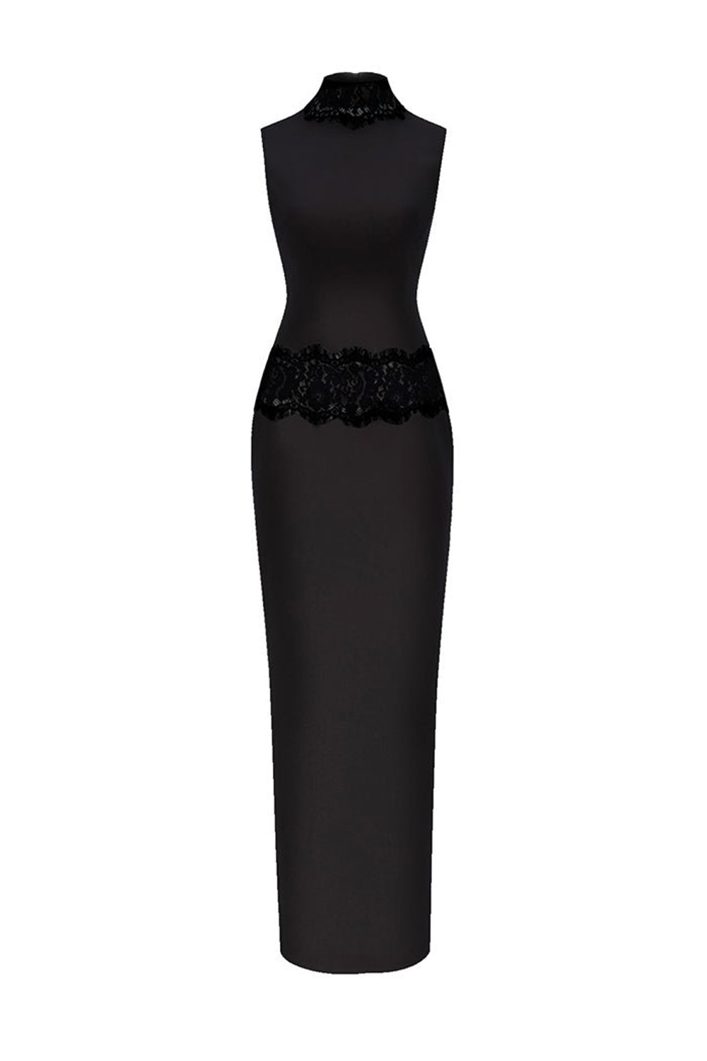 Платье макси из крепа и кружева