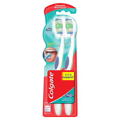 З/щётка Colgate 360 Суперчистота 1+1 сред.жёстк.