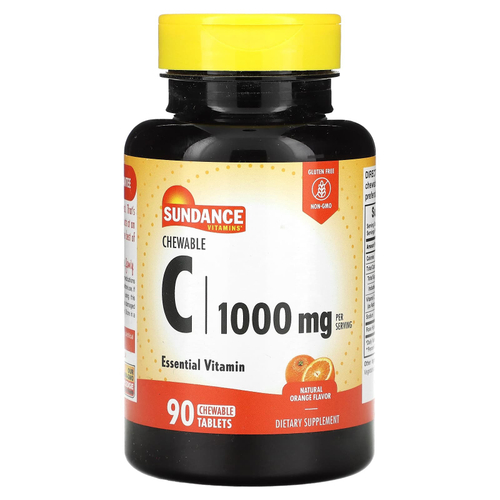 Sundance Vitamins, Chewable C, натуральный апельсин, 90 жевательных таблеток (500 мг в 1 таблетке)