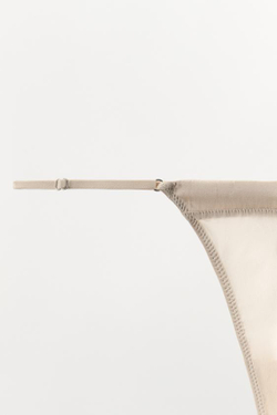 ZARA КОМБИНИРОВАННЫЕ ТРУСЫ-ТАНГА С ШЕЛКОМ, БЕЖЕВЫЙ