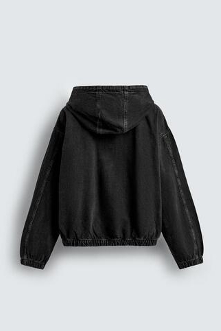 ZARA КУРТКА ИЗ ТКАНИ С ЭФФЕКТОМ ПОТЕРТОСТИ С КАПЮШОНОМ, УГОЛЬНЫЙ