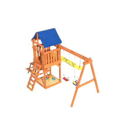 Детская площадка Fun Land с плетенным креслом, горкой и столиком со скамейками