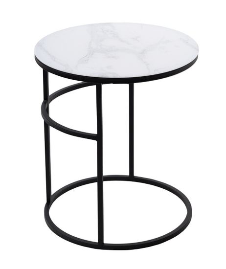 Журнальный столик Френсис белый мрамор, стекло/ черный