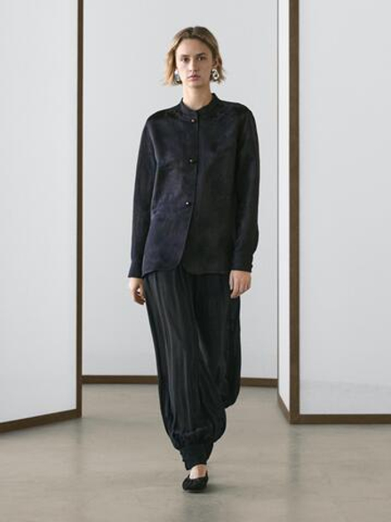 Massimo Dutti Жаккардовая рубашка из струящейся ткани, темно-синий