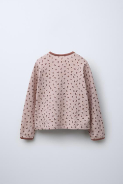 ZARA ФУТБОЛКА С ПЕРФОРАЦИЕЙ И ЦВЕТОЧНЫМ ПРИНТОМ, БЕЖЕВЫЙ