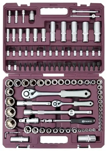 Thorvik TS108/12 Набор инструмента универсальный 1/4", 1/2"DR с головками торцевыми 12-гранными, 108 предметов