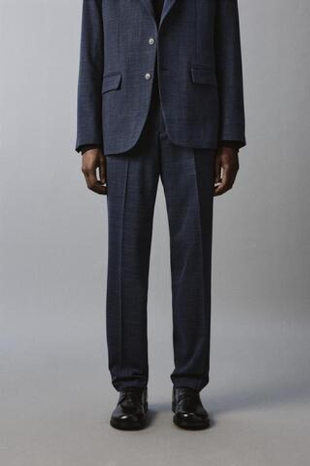 ZARA КОСТЮМНЫЕ БРЮКИ ИЗ РЕЛЬЕФНОЙ ТКАНИ, СИНИЙ/ИНДИГО