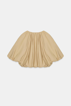 ZARA УКОРОЧЕННЫЙ ТОП-БАЛЛОН ИЗ ПОПЛИНА, РЫЖЕВАТО-КОРИЧНЕВЫЙ