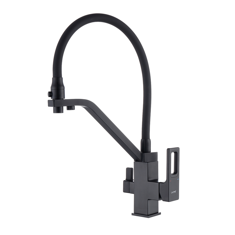Смеситель для кухни 35k G4317-6 GAPPO с вых. для питьевого фильтра, п/шпильку, гибкий излив ЧЕРНЫЙ