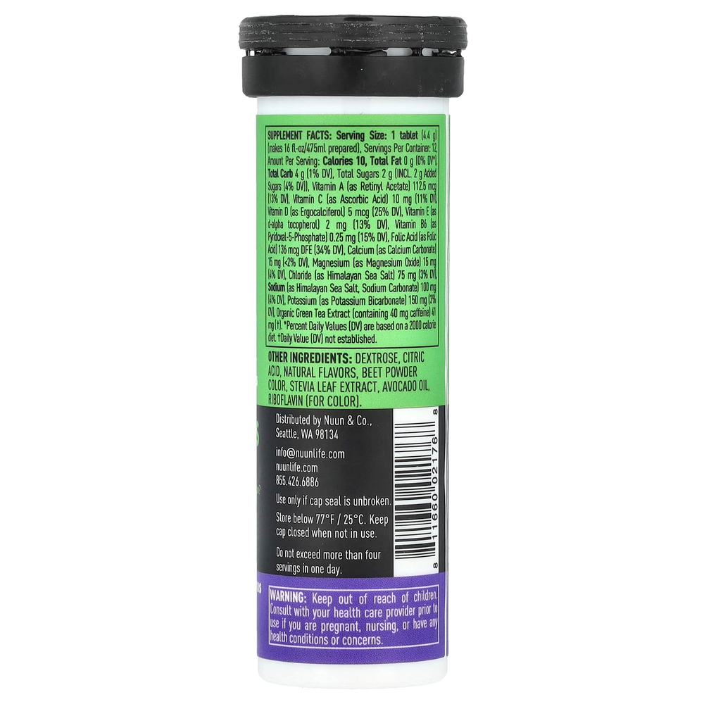 Nuun, Hydration, витамины и кофеин, шипучая витаминная добавка, ежевика и цитрус, 12 таблеток