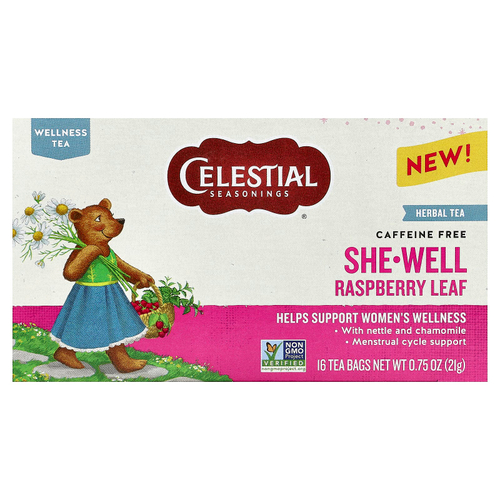 Celestial Seasonings, She-Well, травяной чай, листья малины, без кофеина, 16 чайных пакетиков, 21 г (0,75 унции)