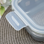 Контейнер 0,6л жаропрочное стекло с крышкой с защелками, в силиконовой подставке "Massimo"