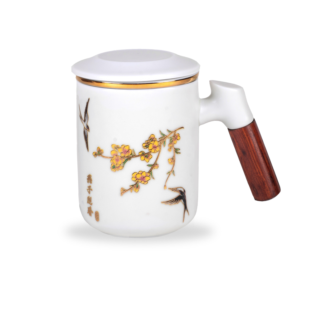 266123 Кружка "Ласточки" с заварочной колбой, 300мл, h=110мм, белый фарфор
