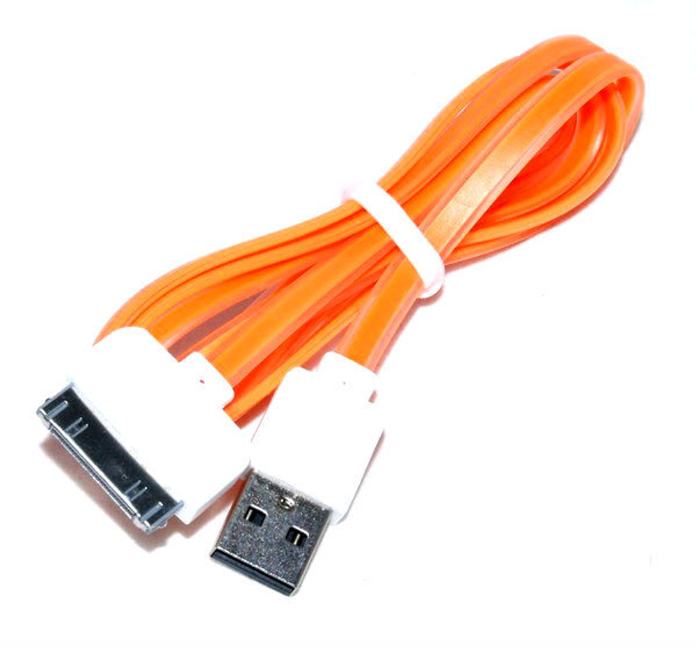 Кабель USB (Apple 30-pin) iPhone 4 плоский (оранжевый) 1м