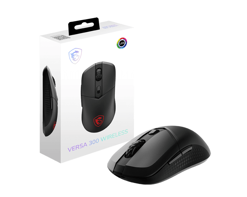 Мышь MSI VERSA 300 WIRELESS / RGB / 2.4 GHz W / Bluetooth 5.3 / USB 2.0 / 6 кн. / 60 гр. / Черный