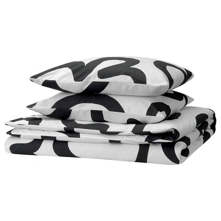 IKEA KLIPPBRÄCKA  (ИКЕА КЛИППБРÄСКА)  -  Пододеяльник и 2 наволочки, белый/черный, 200x200/50x60 см
