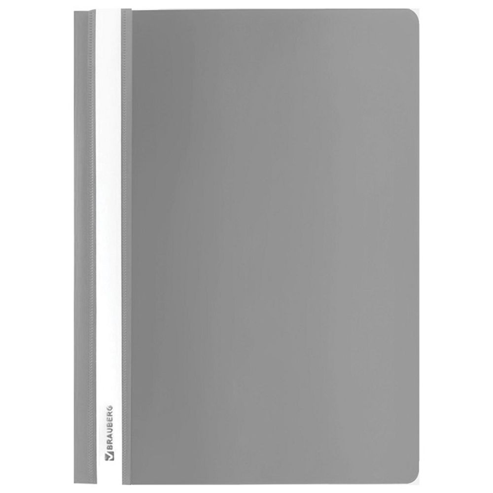 Скоросшиватель с прозрачным верхом А4, пластик 180мкм, Brauberg, серый