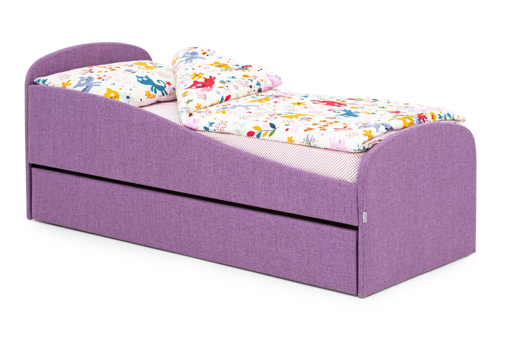 Детская мягкая кровать с ящиком Бельмарко Letmo черничный мусс рогожка