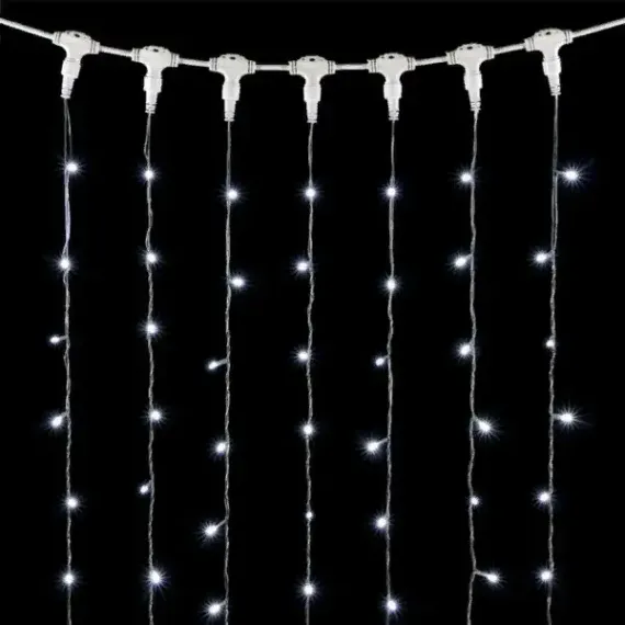 Светодиодный занавес 2*2 м., 400 белых LED ламп, мерцание, прозрачный провод ПВХ, LTC (PCL402BLW-10-2W)