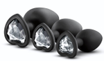 Набор из 3 черных пробок с прозрачным кристаллом-сердечком Bling Plugs Training Kit (Цвет: черный)