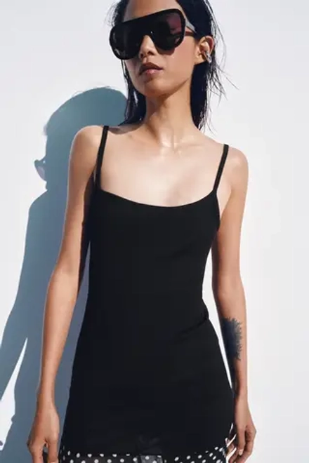 ZARA ПЛАТЬЕ МИДИ НА ТОНКИХ БРЕТЕЛЯХ, ЧЕРНЫЙ