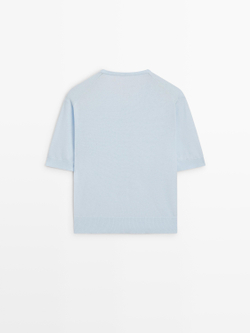 Massimo Dutti Вязаный кардиган с короткими рукавами, светло-голубой