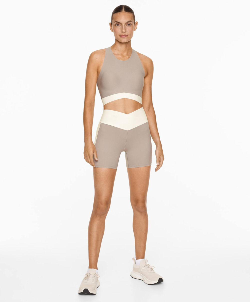 Oysho Легинсы-шорты Perfect-Adapt 10 см с широким поясом V-образной формы, серо-коричневый