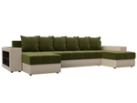Диван П-образный Дубай полки слева, Зеленый\Бежевый, Микровельвет\Экокожа, 31511