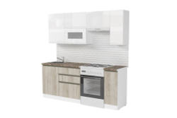 Кухонный гарнитур Антика базис 2400 мм (Белый глянец/Дуб браун, Аламбра темная)