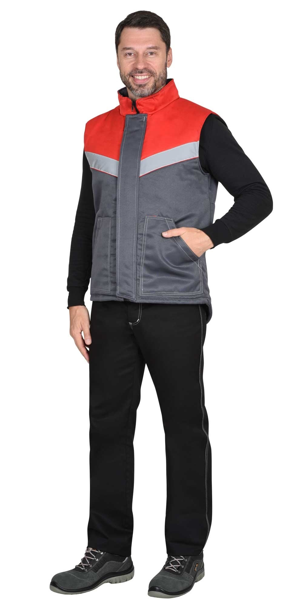 Жилет "СПЕЦ"   серым с красный