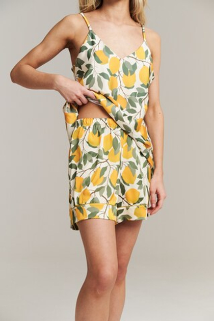 Шелковые шорты с кантом и лимонами