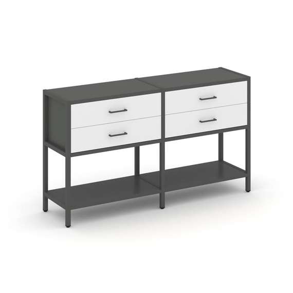 Shelf System Двухсекционный стеллаж двухярусный с ящиками SN.STM-222 Антрацит/Белый/Металл Антрацит