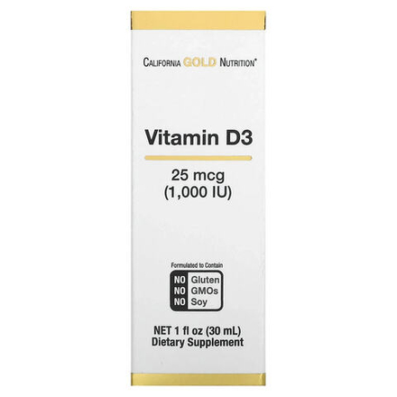 California Gold Nutrition, витамин D3, 25 мкг (1000 МЕ), 30 мл (1 жидк. унция)