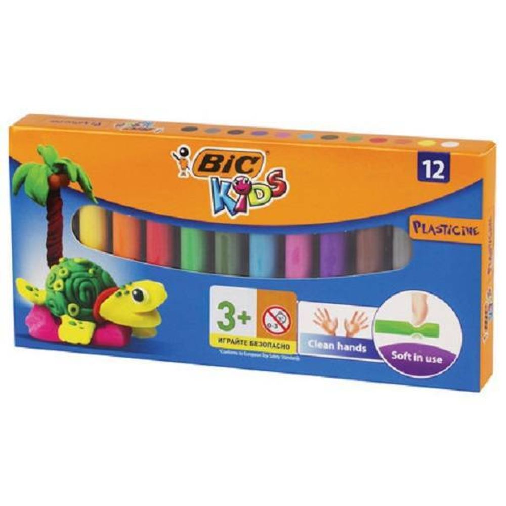 Пластилин 12 цветов Bic Kids, 120гр, мягкий, картон.упак.