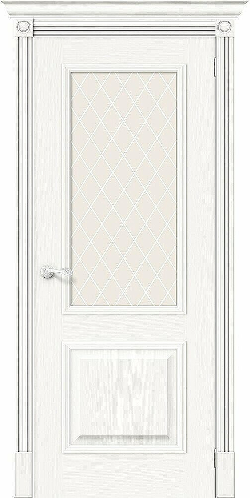 Дверь Вуд Классик-13 / Цвет Whitey / Стекло White Сrystal / Двери Браво