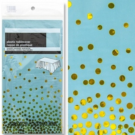 Скатерть одноразовая Конфетти Голубой/Золото Металлик 137*183 см.