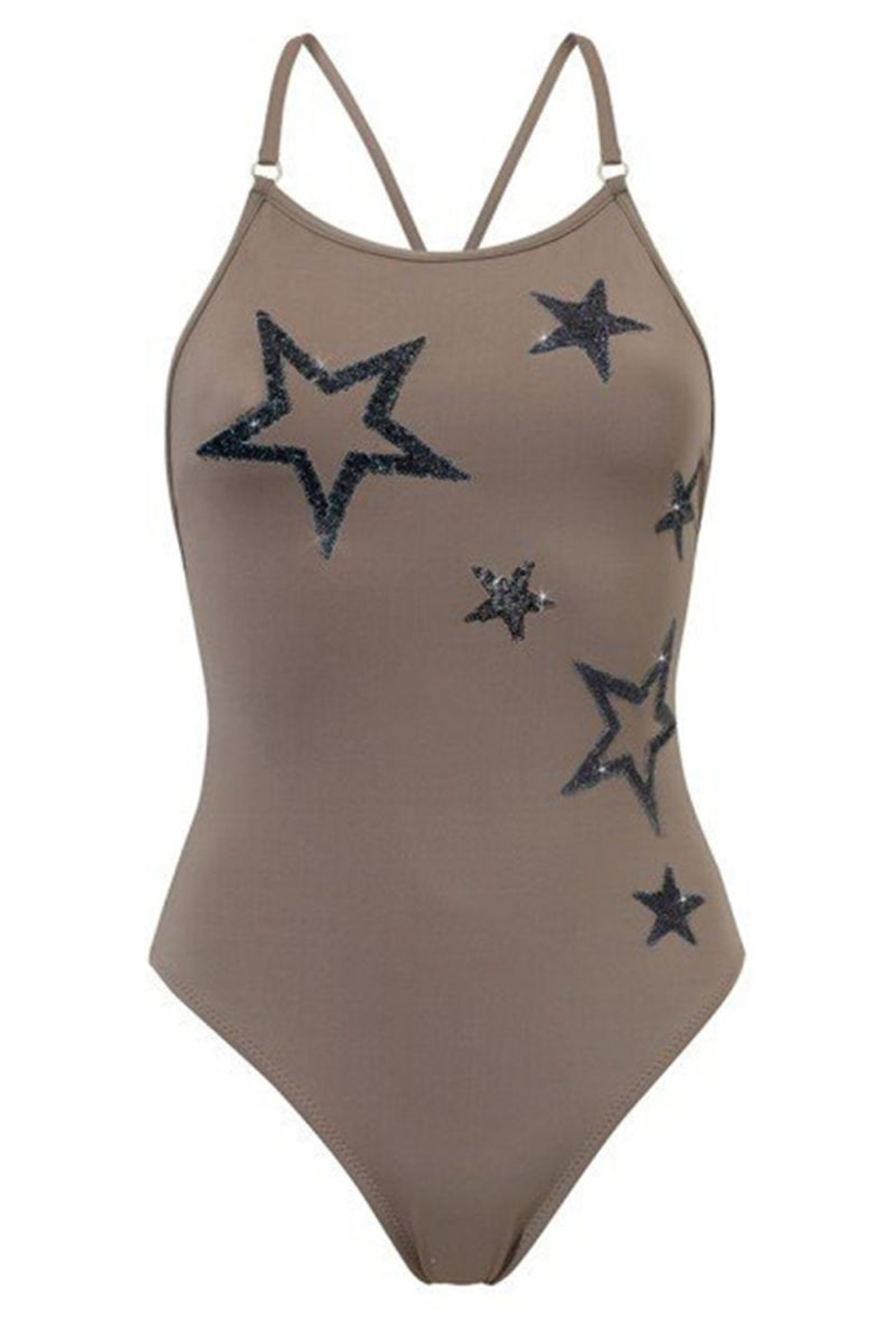 Слитный купальник Shining star с пайетками (Размер: L) (Цвет: кофейный)