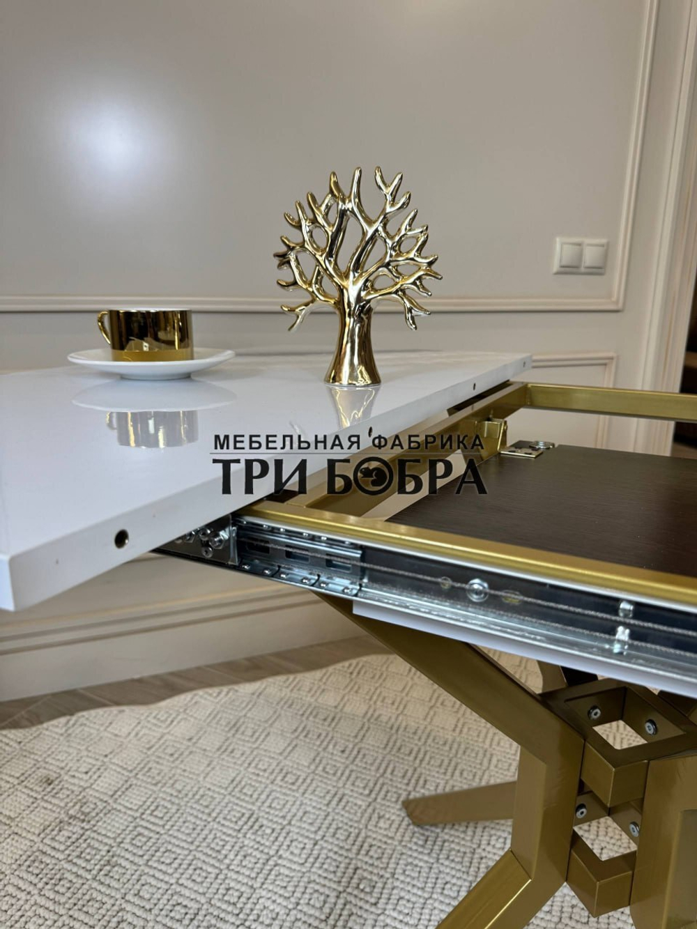 Кухонный раздвижной стол "Румба", белый глянец