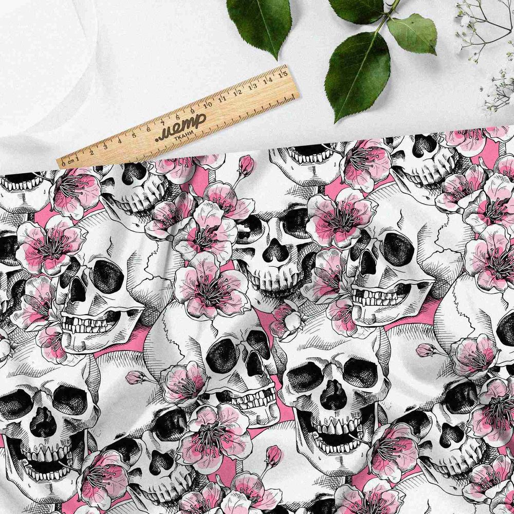 Ткань шелк Армани розовые черепа